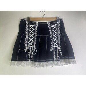 Tripp NYC Womens Size S Lolita Black White Lace Trim Pleated Twill Mini Skirt